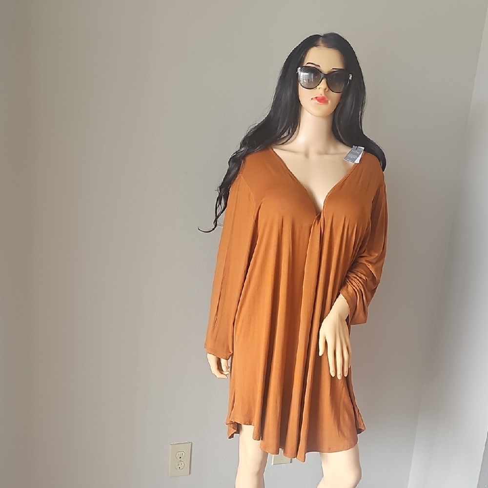 Lane Bryant Copper Rust Long Sleeve V-Neck Swing Dress